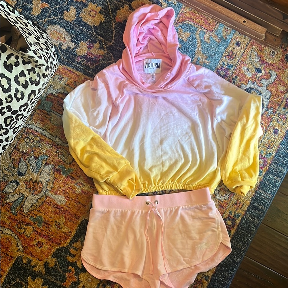 Victoria's Secret Pink and Yellow Hoodie Set